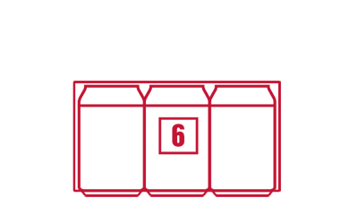 Grafische Darstellung eines Dosen-Bierträgers mit der Zahl 6.